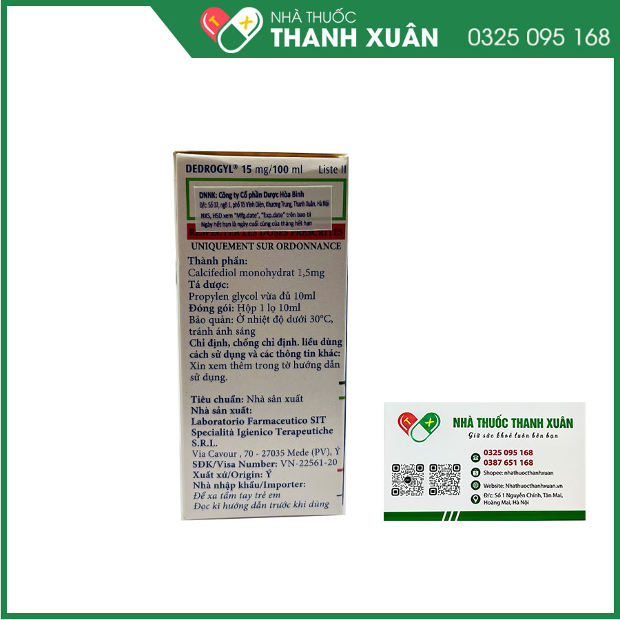 DEDROGYL 15mg/100ml bổ sung Vitamin D chống còi xương, điều trị hạ canxi máu
